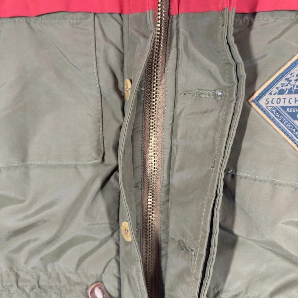 Scotch & Soda Hooded Puffer Jacket Mens S Red Green Sherpa Lined Parka‎